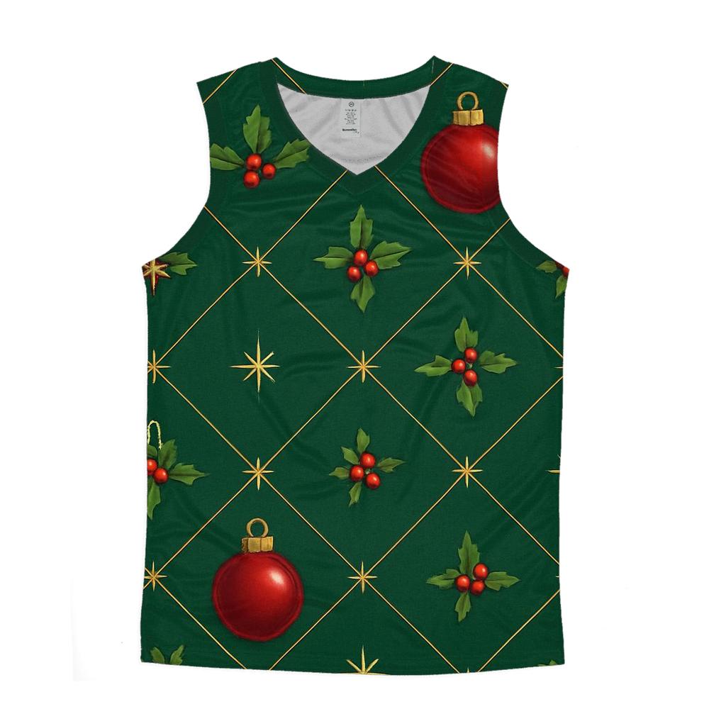 Crimson Ornament Lattice On Deep Pine Background sports performance tank tops