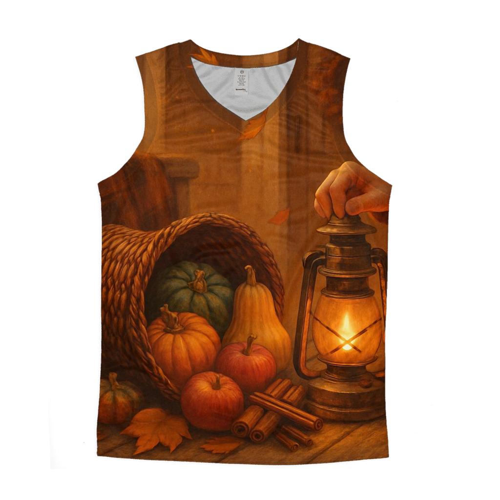 Lanternlit Cornucopia Porch Welcome graphic print tank tops