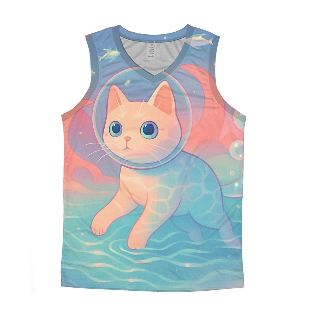 Coral Reef Dream Diver Cat casual summer tank tops