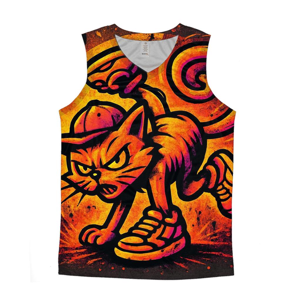 Sunset Graffiti Breakdance Cat graphic print tank tops