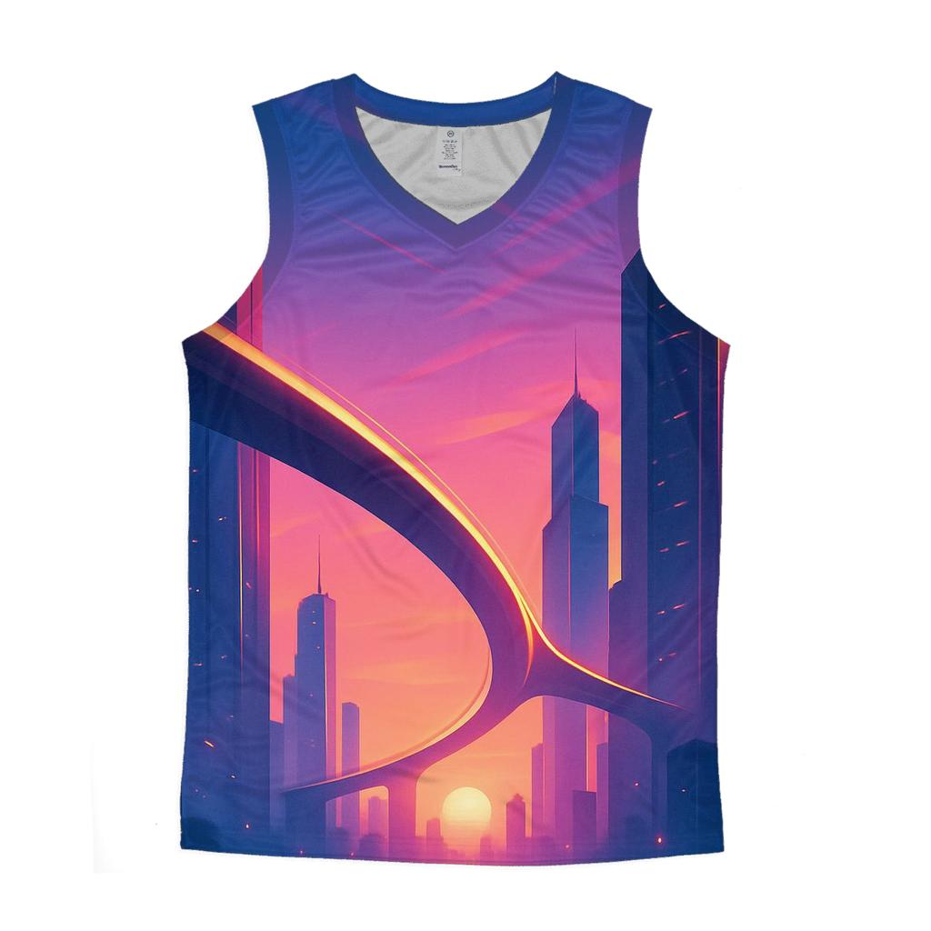 Neon Dusk Over Silent Sky Bridges stylish racerback tanks