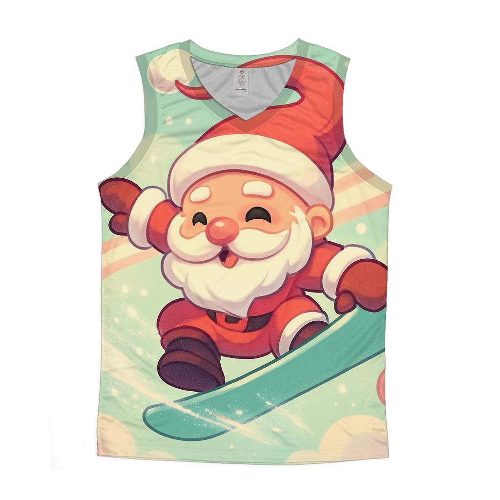 Chibi Santa Snowboard Trick Through Peppermint Clouds casual summer tank tops