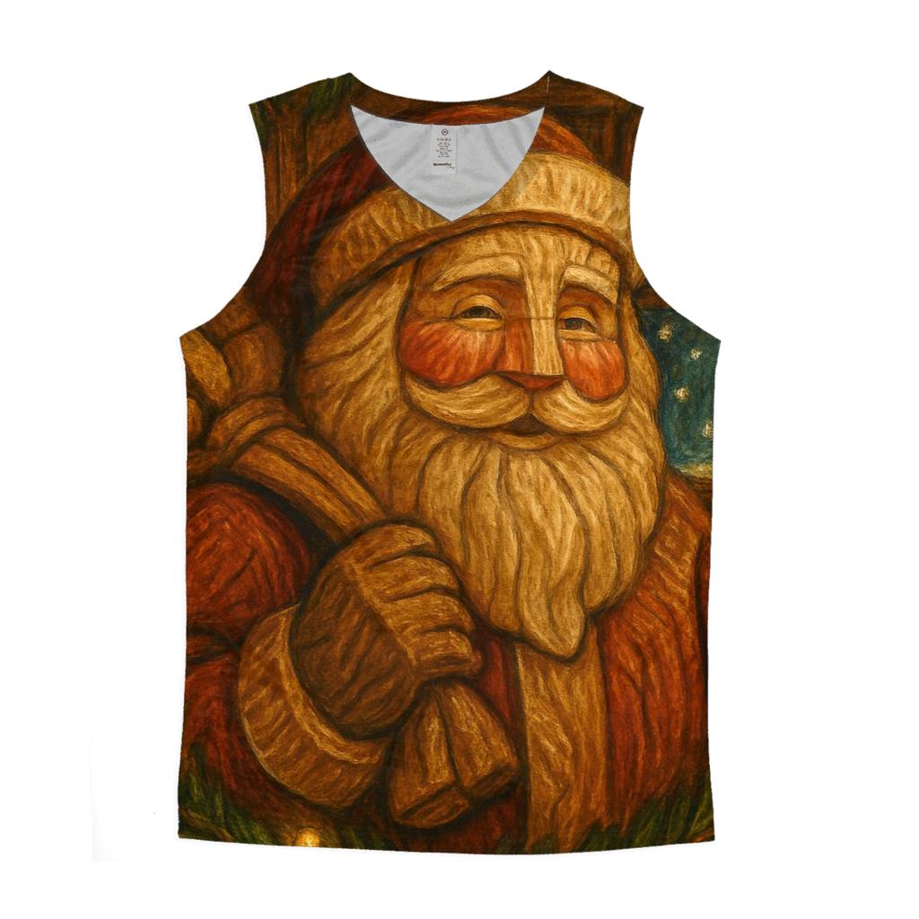 Vintage Wood Carved Santa Under Golden Garland Glow stylish racerback tanks