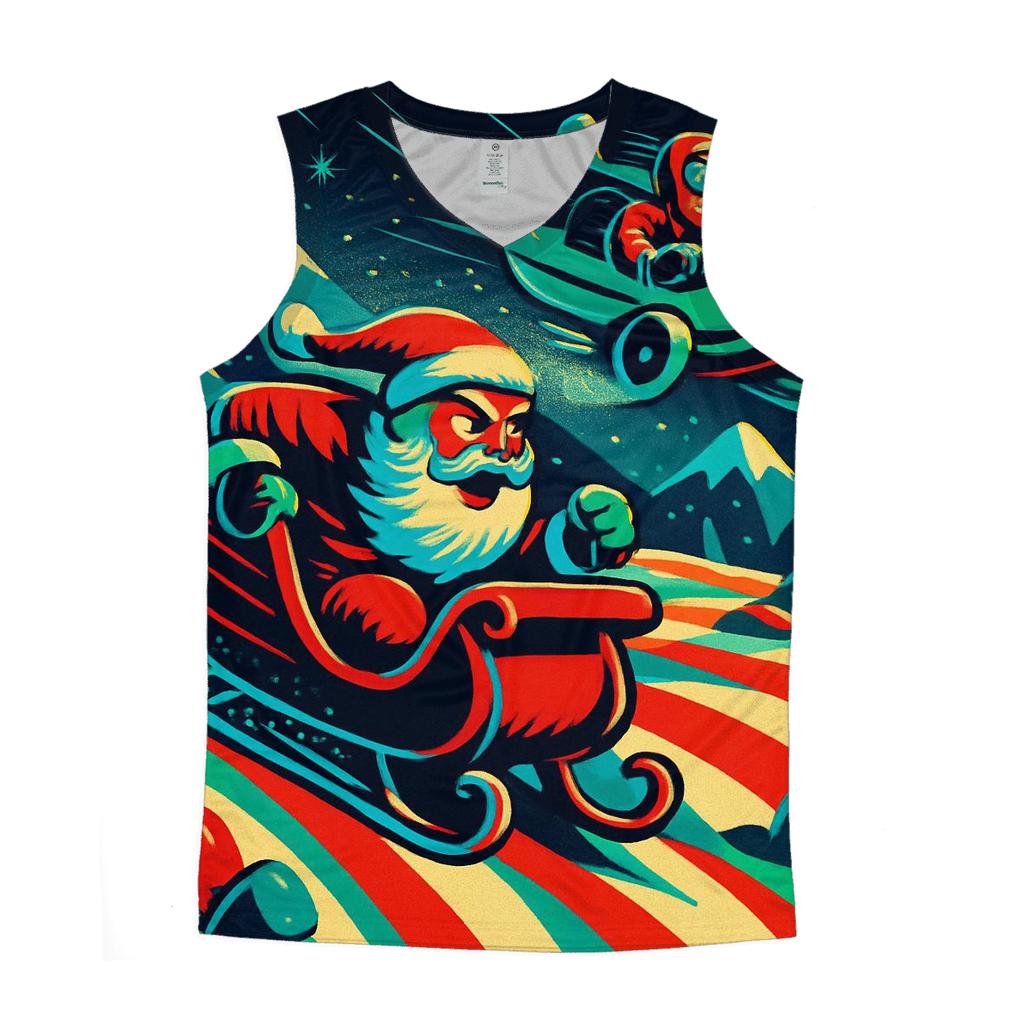 Vintage Sleigh Race Over Candy Dunes graphic print tank tops