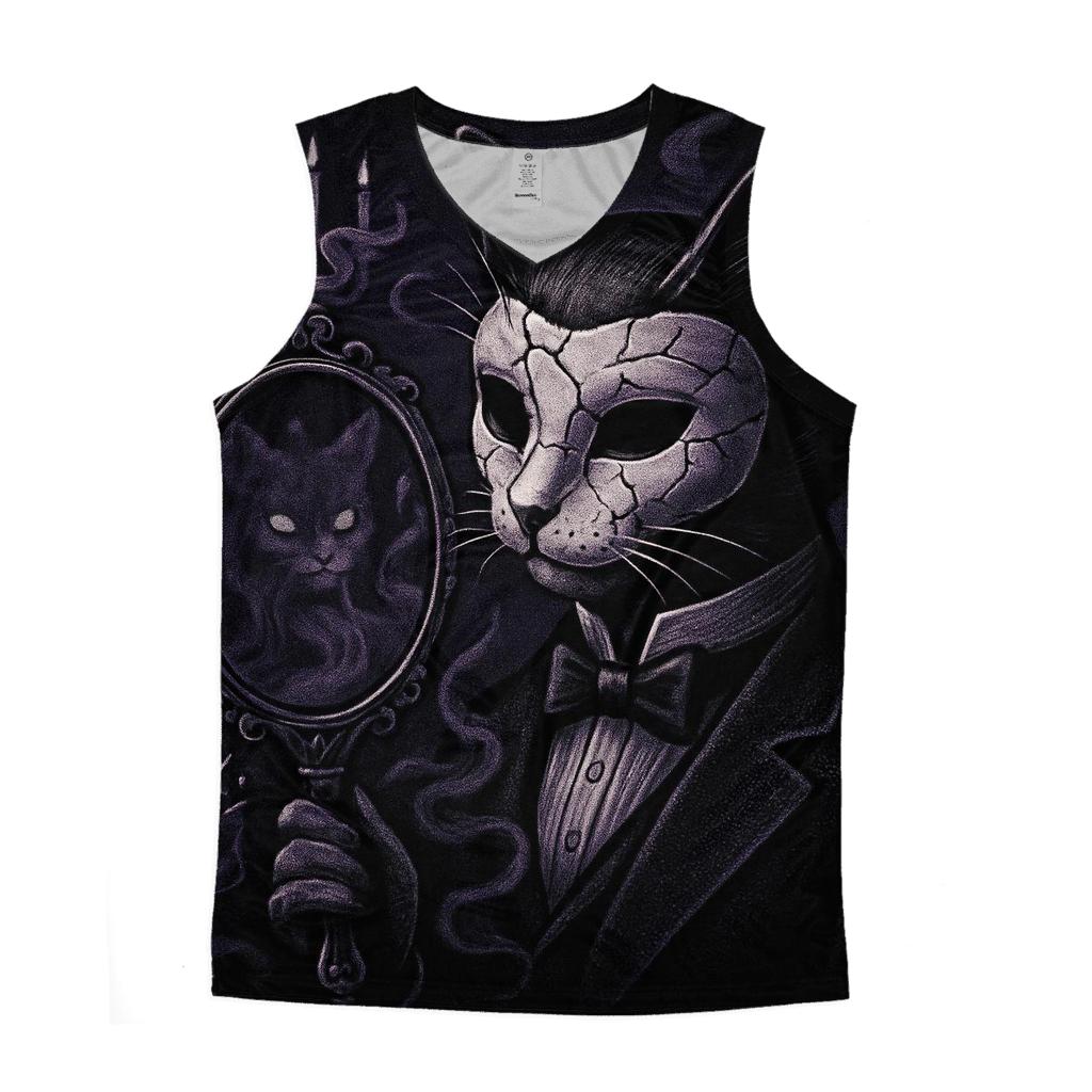 Haunted Mirror Masquerade Cat graphic print tank tops