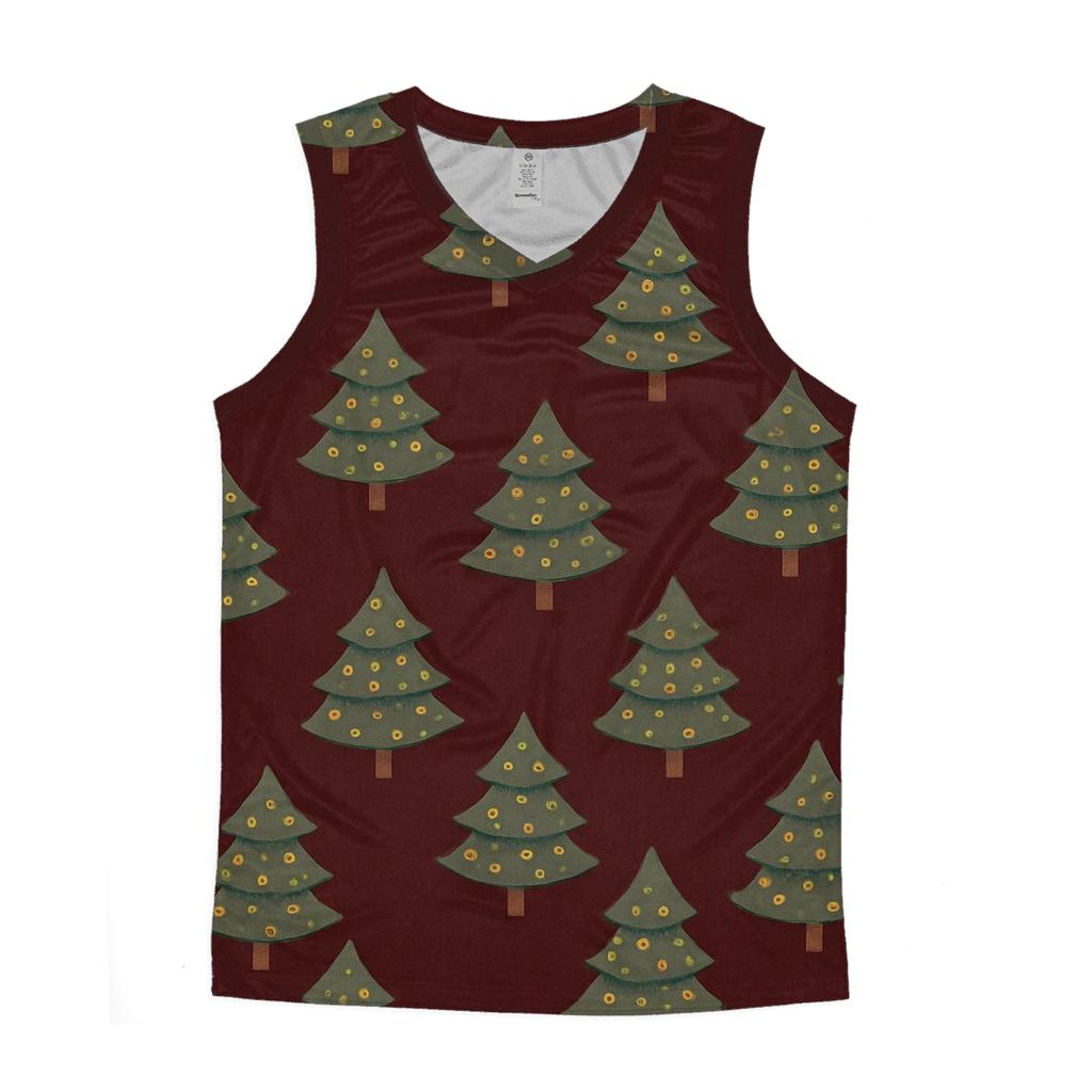 Christmas Tree Spiral Rows On Burgundy Background casual summer tank tops