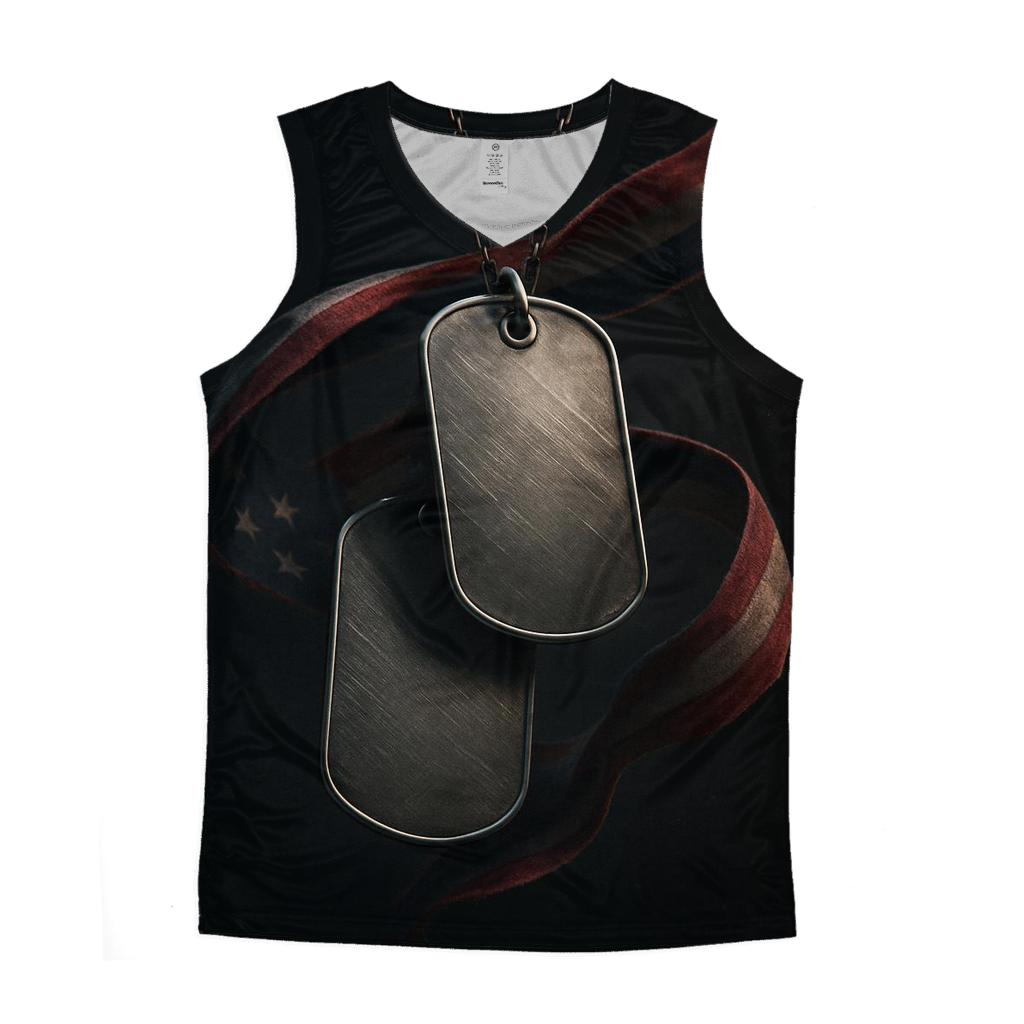 Dog Tags And Flag Threads In Spotlight Dust designer workout tanks