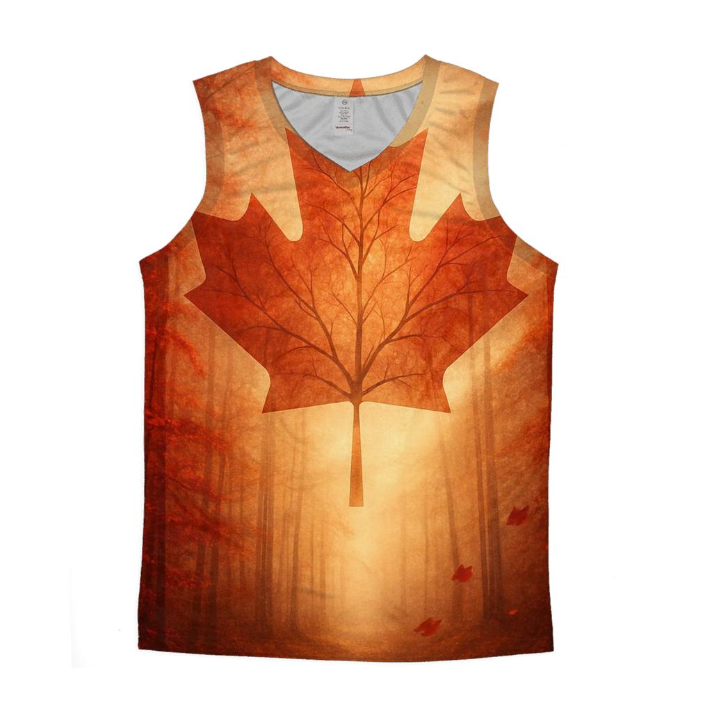 Flag Of Canada Morphing Into Maple Forest In Autumn Wind sports performance tank tops