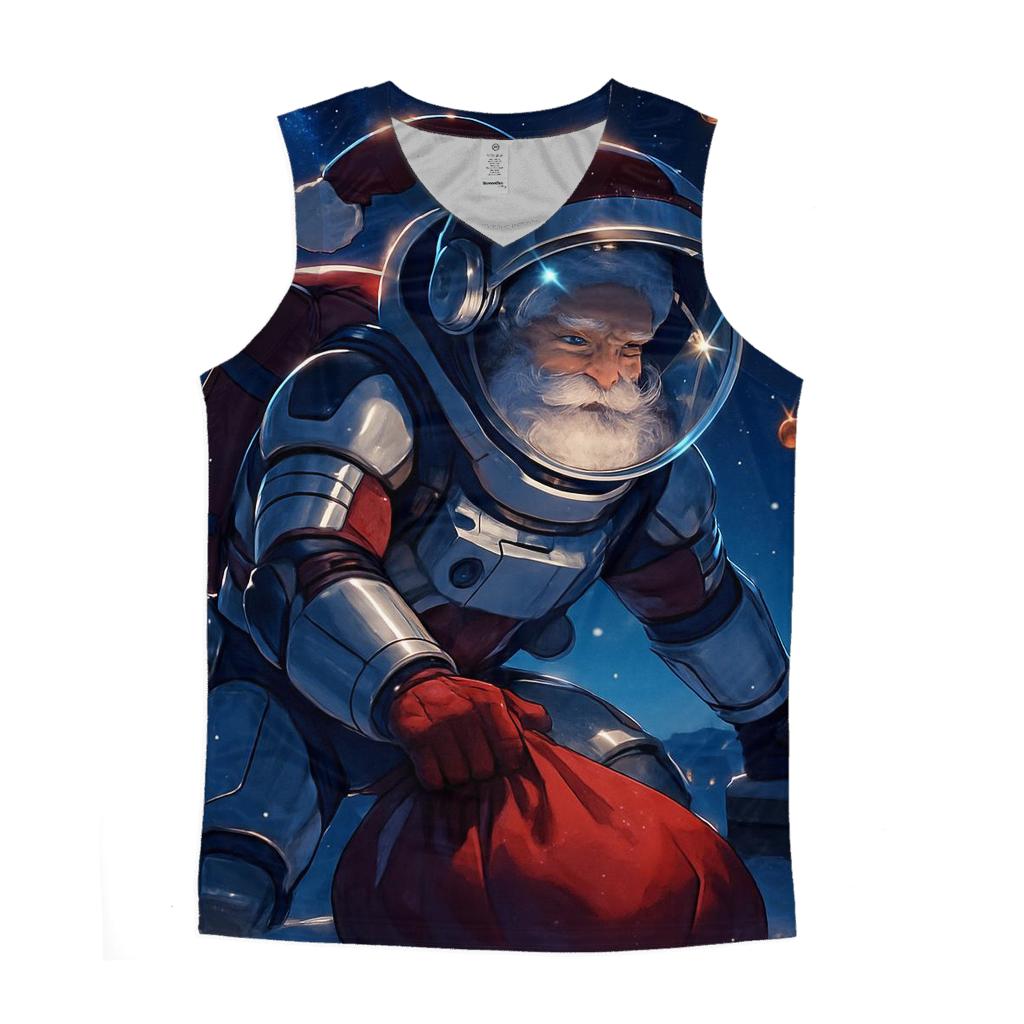 Santa Astronaut Delivering Gifts On A Starry Rooftop casual summer tank tops