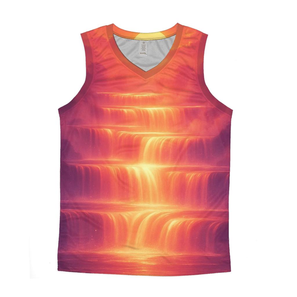 Rose Gold Sunset Over Terraced Waterfalls casual summer tank tops