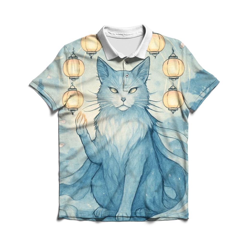 Moonlit Lantern Guardian Cat classic pique polos