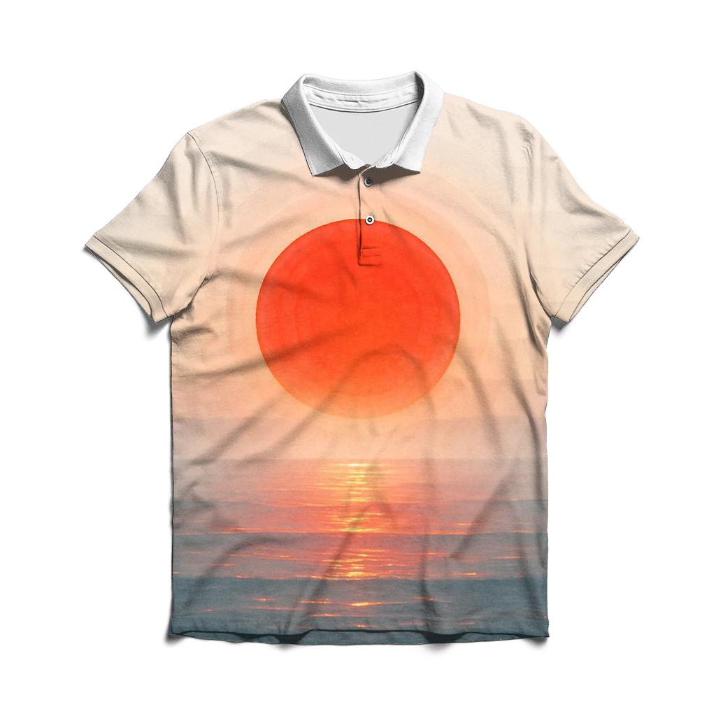 Abstract Flag Of Japan As Rising Sun Ocean Horizon casual sports polo shirts