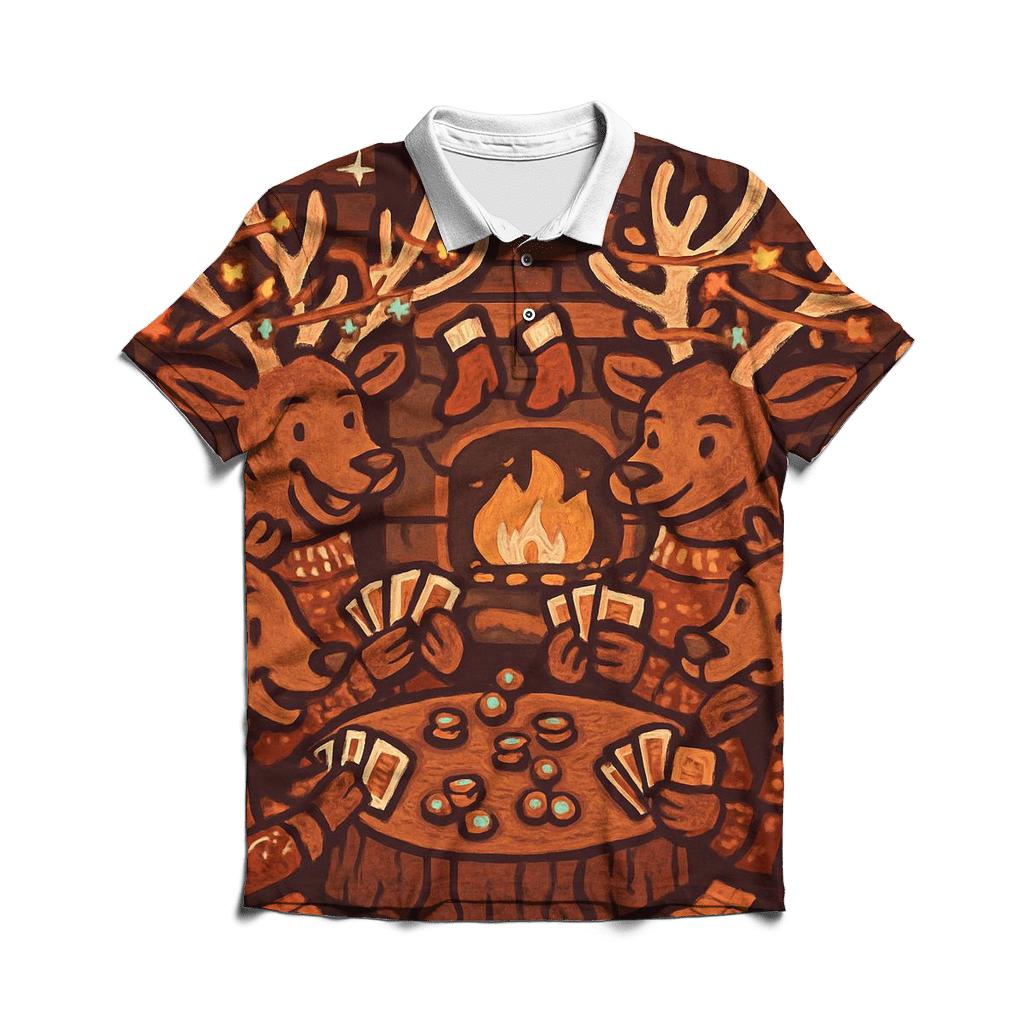 Reindeer Poker Night Cabin Chaos premium cotton polo shirts