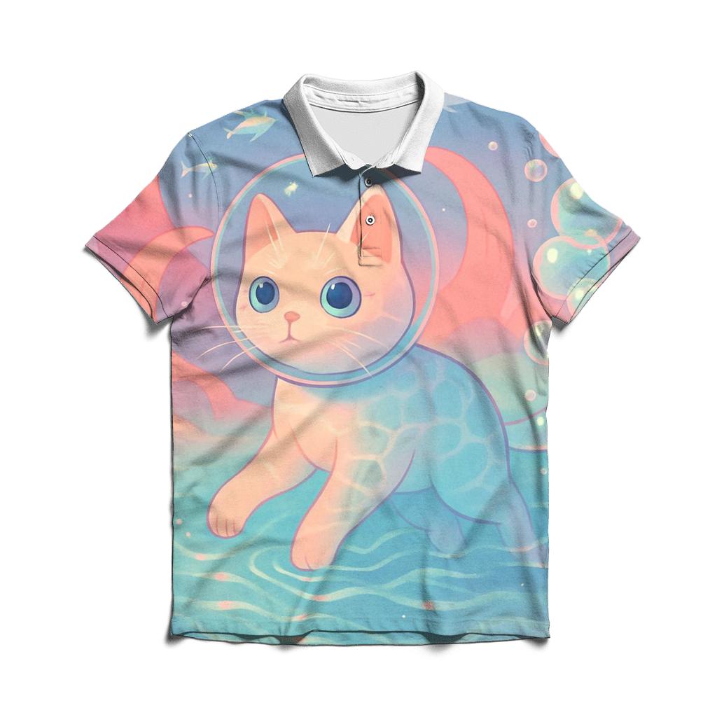 Coral Reef Dream Diver Cat casual sports polo shirts