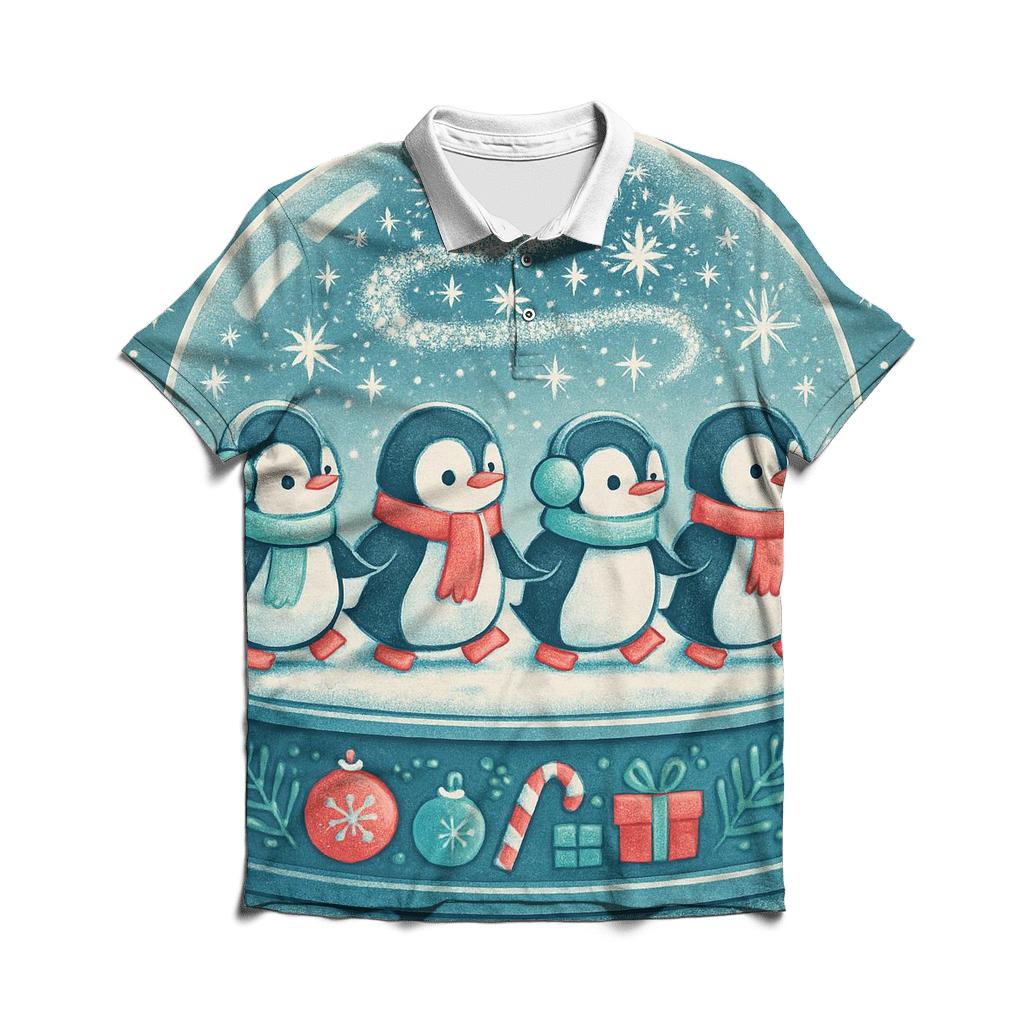 Snow Globe Penguin Parade embroidered polo tops