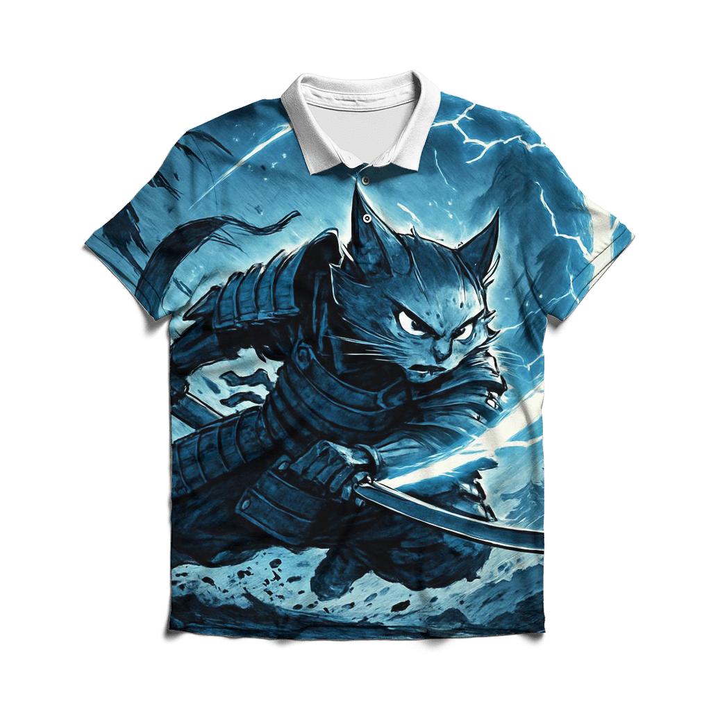 Sapphire Storm Samurai Cat casual sports polo shirts