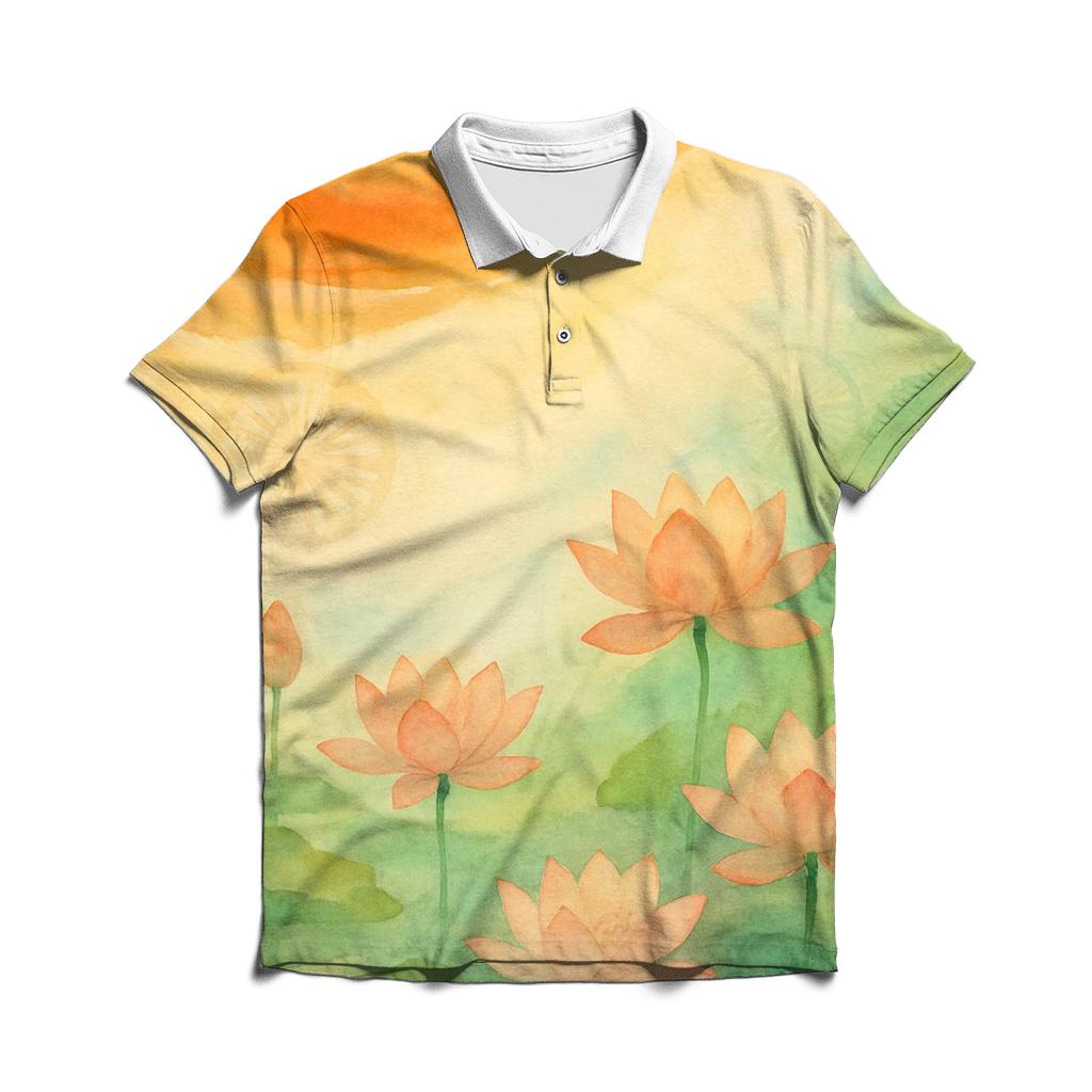 Watercolor Flag Of India Flowing Into Lotus Garden stylish collar polo tees