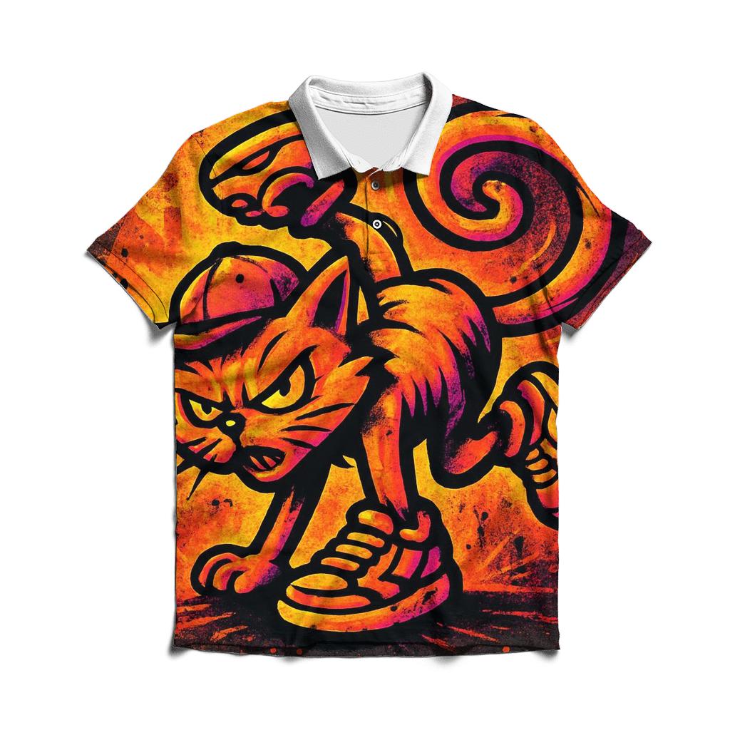 Sunset Graffiti Breakdance Cat premium cotton polo shirts
