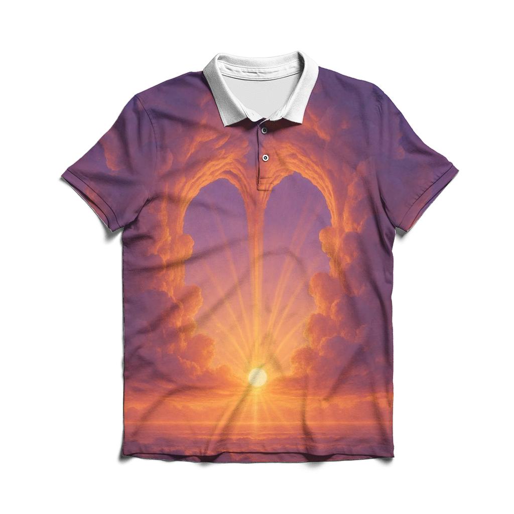Saffron Sun Through Cathedral Clouds embroidered polo tops