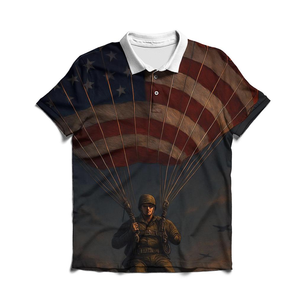Paratrooper Descent Through Starfield Stripes custom polo shirts