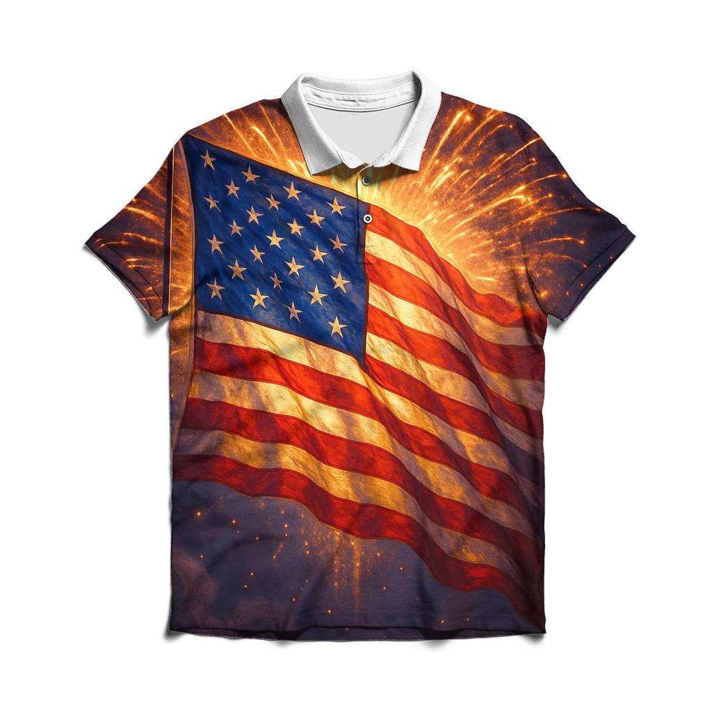 Fireworks Halo Flag Burst classic pique polos