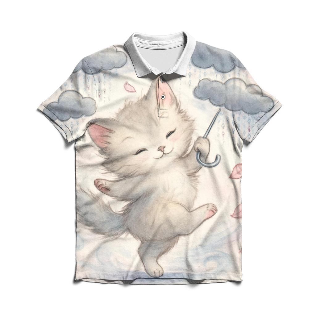 Raincloud Umbrella Kitten Waltz embroidered polo tops