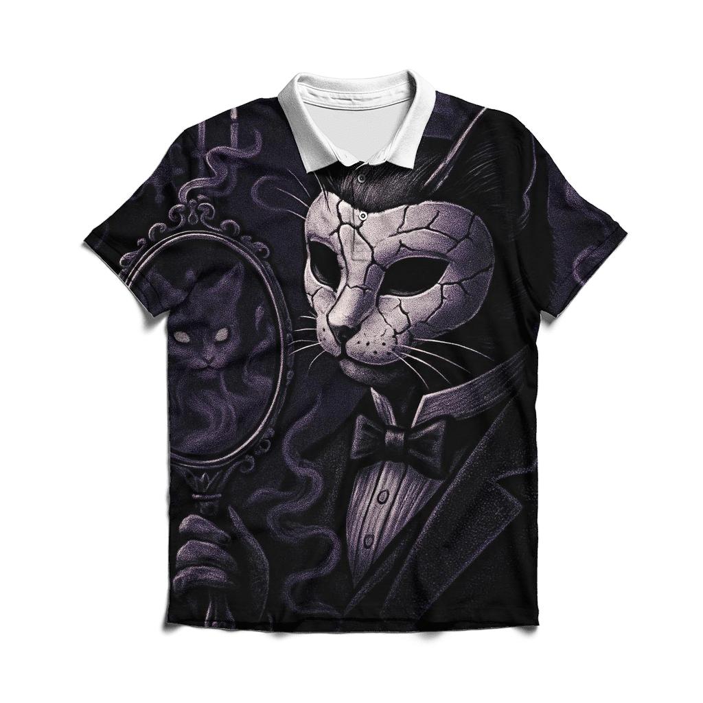 Haunted Mirror Masquerade Cat branded logo polo shirts