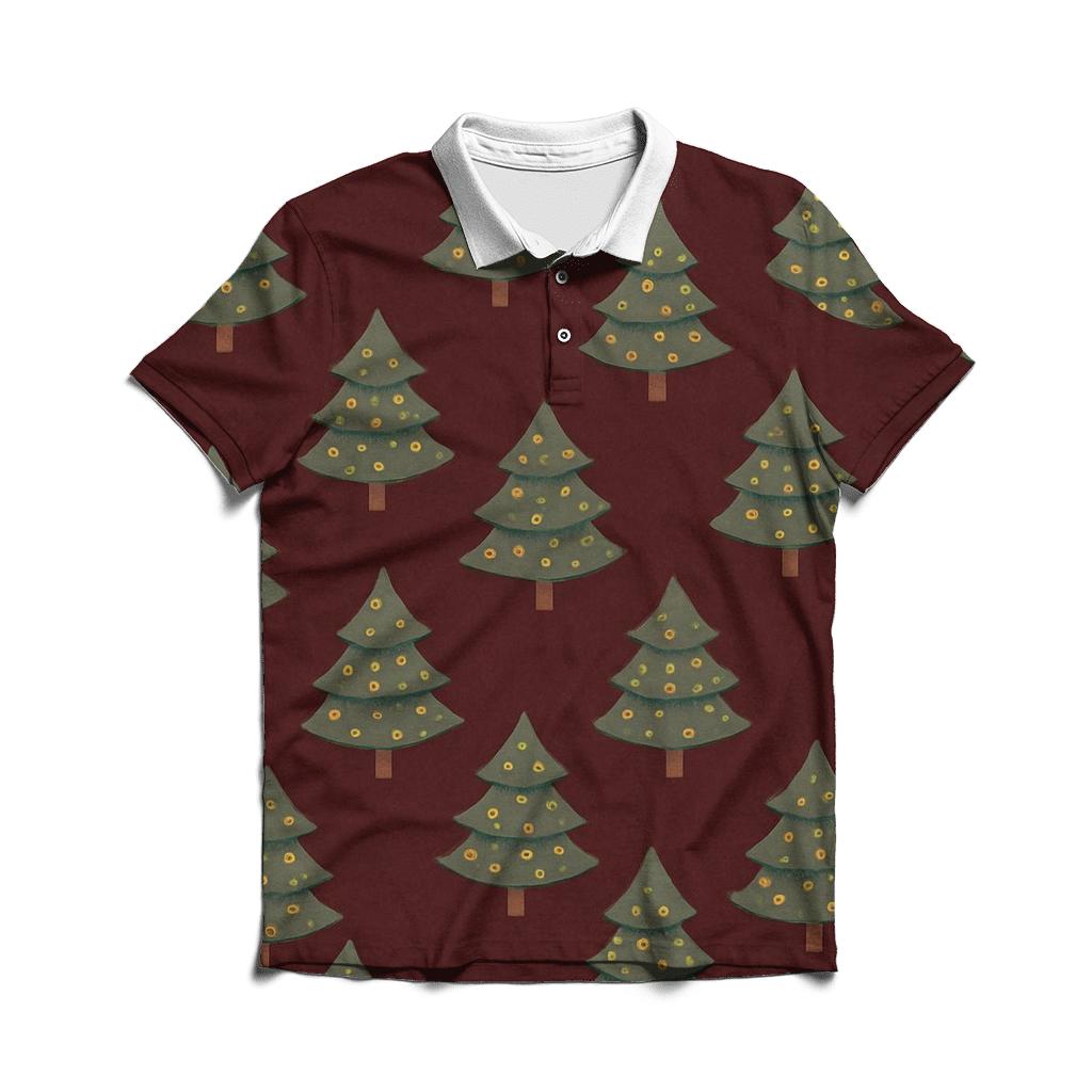 Christmas Tree Spiral Rows On Burgundy Background branded logo polo shirts