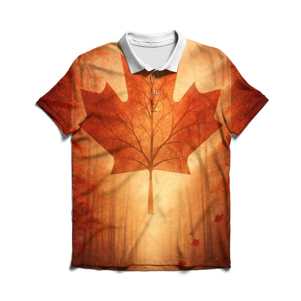 Flag Of Canada Morphing Into Maple Forest In Autumn Wind branded logo polo shirts