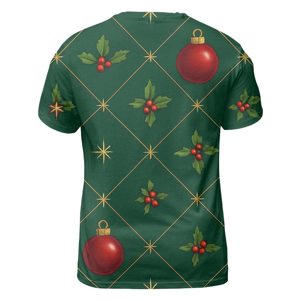 Crimson Ornament Lattice On Deep Pine Background artistic all-over print tops