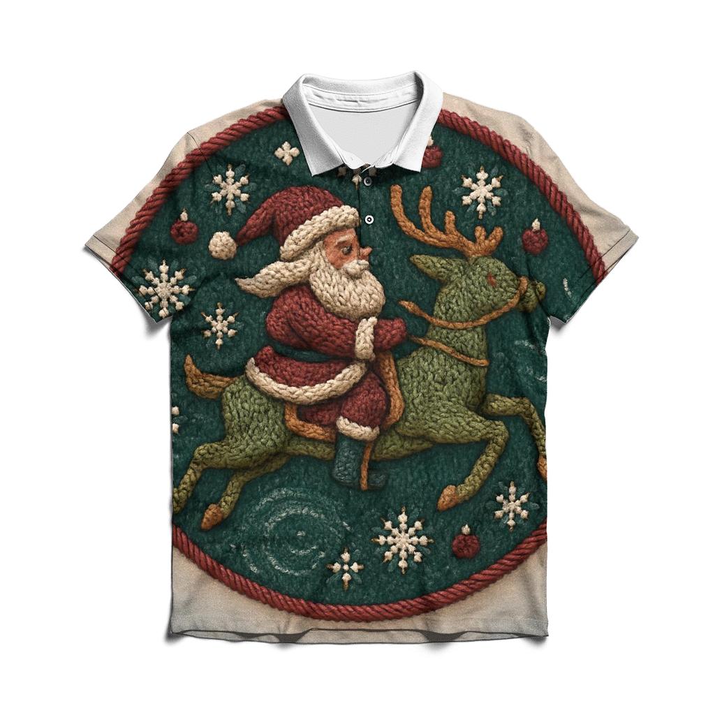 Knitted Pattern Santa And Reindeer Carousel Dream casual sports polo shirts