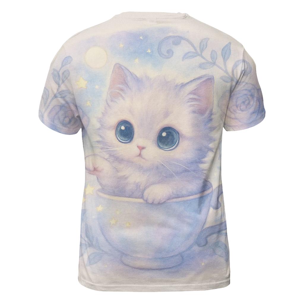 Moonlit Teacup Kitten Garden vibrant all-over design tees