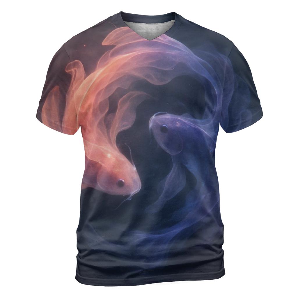 Iridescent Koi Nebula artistic all-over print tops