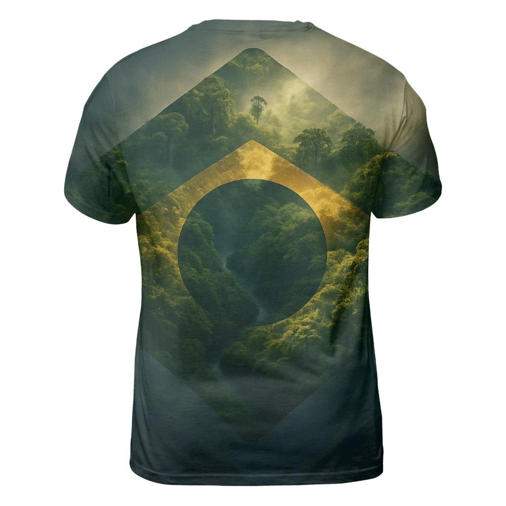 Double Exposure Flag Of Brazil With Rainforest Canopy trendy printed shirt styles