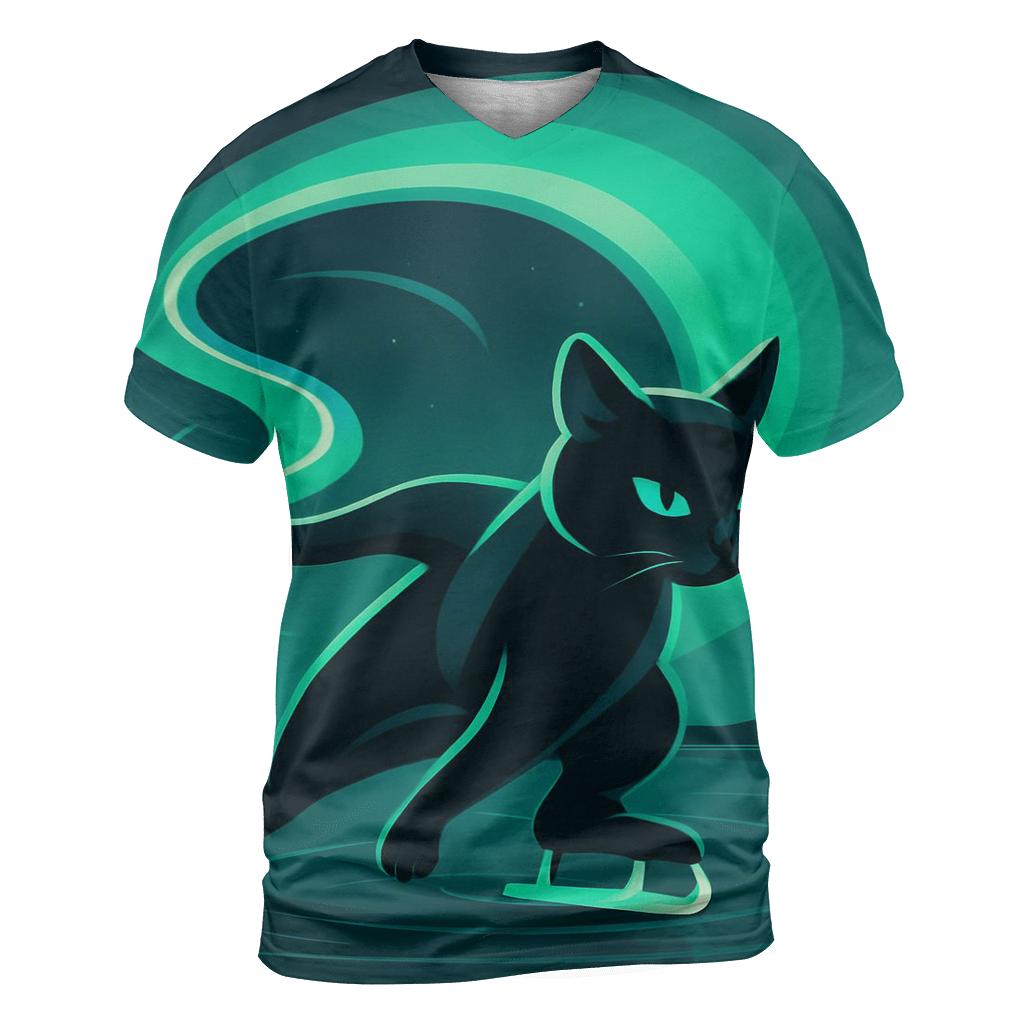 Aurora Ribbon Skater Cat vibrant all-over design tees