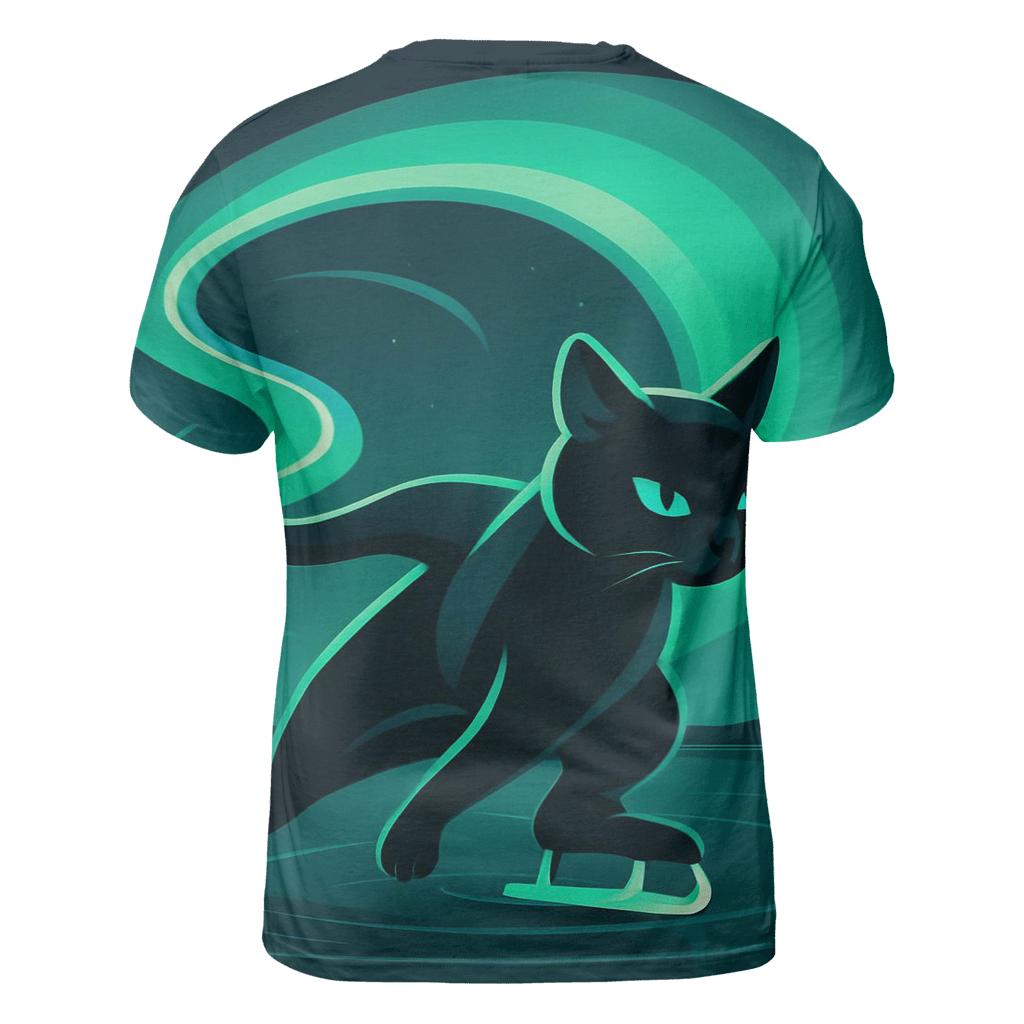 Aurora Ribbon Skater Cat vibrant all-over design tees