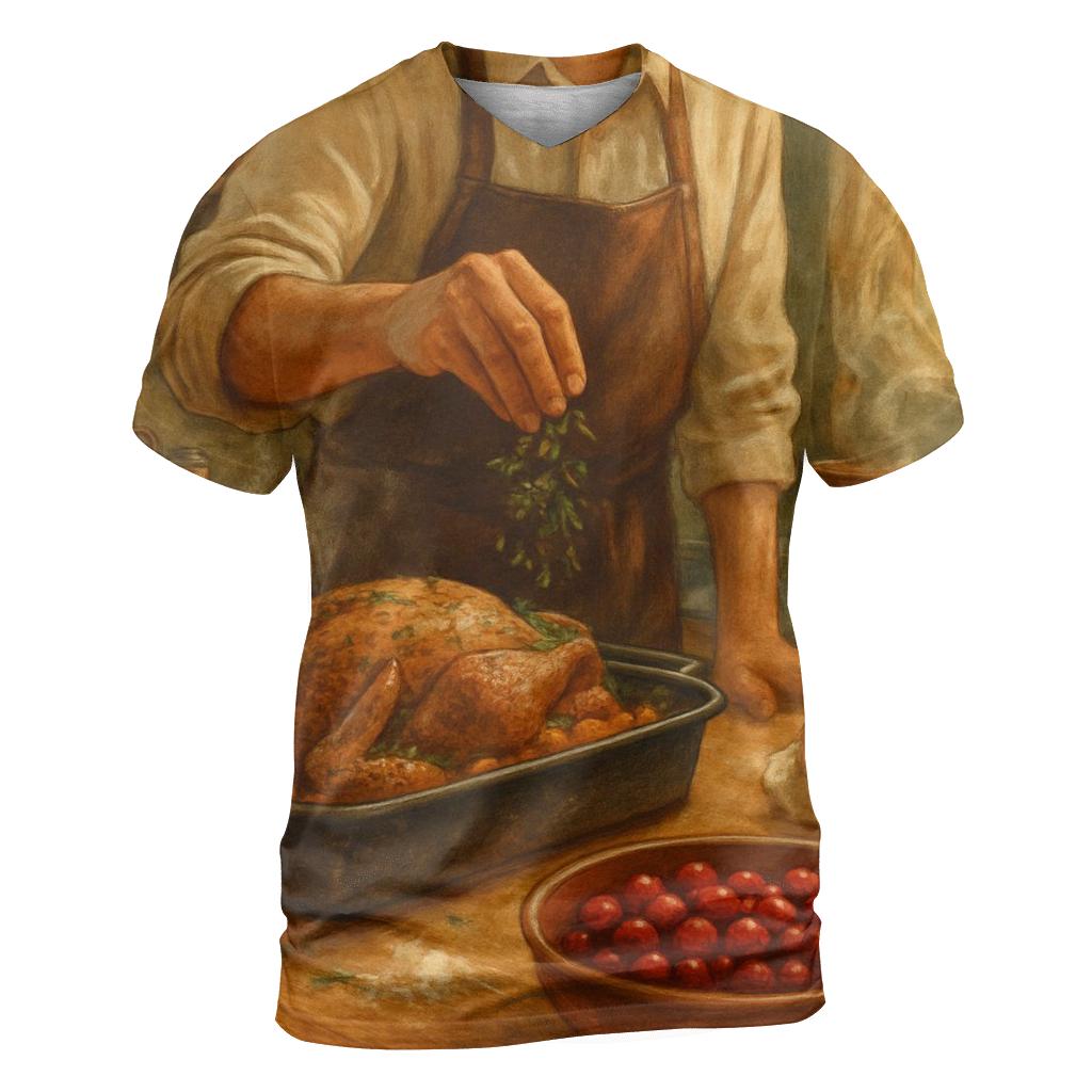 Thankful Kitchen Morning Prep vibrant all-over design tees