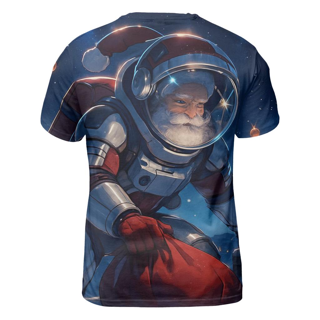 Santa Astronaut Delivering Gifts On A Starry Rooftop trendy printed shirt styles