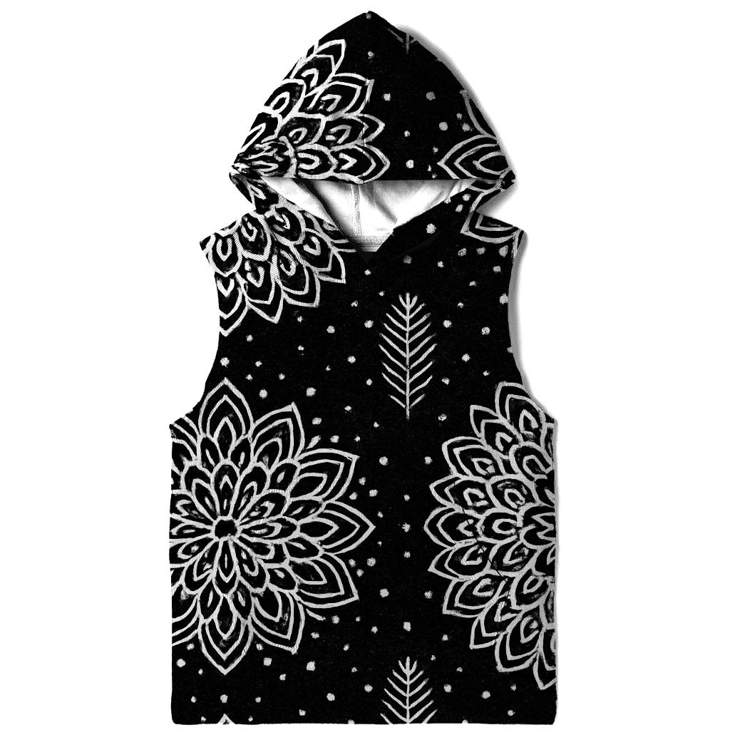 White Snowflake Rosette Medallions On Black Background printed hoodies