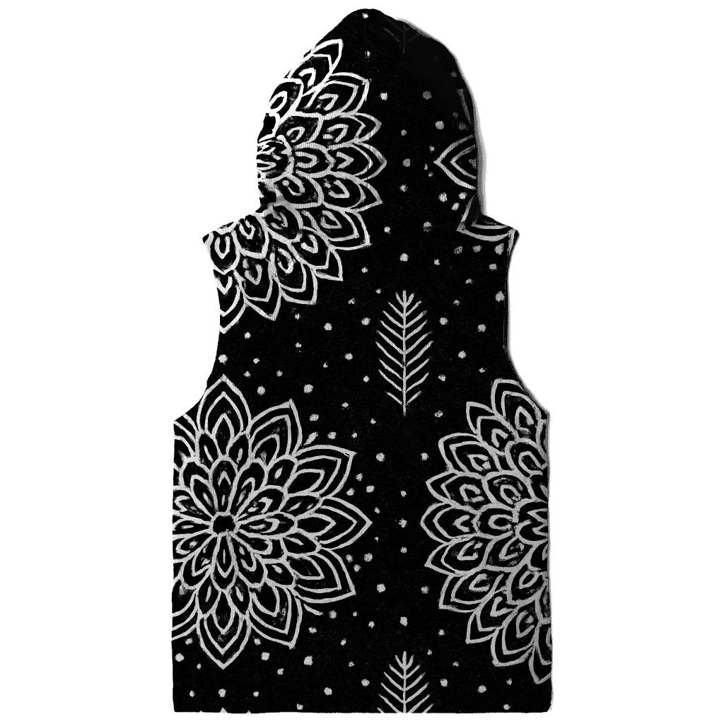 White Snowflake Rosette Medallions On Black Background printed hoodies