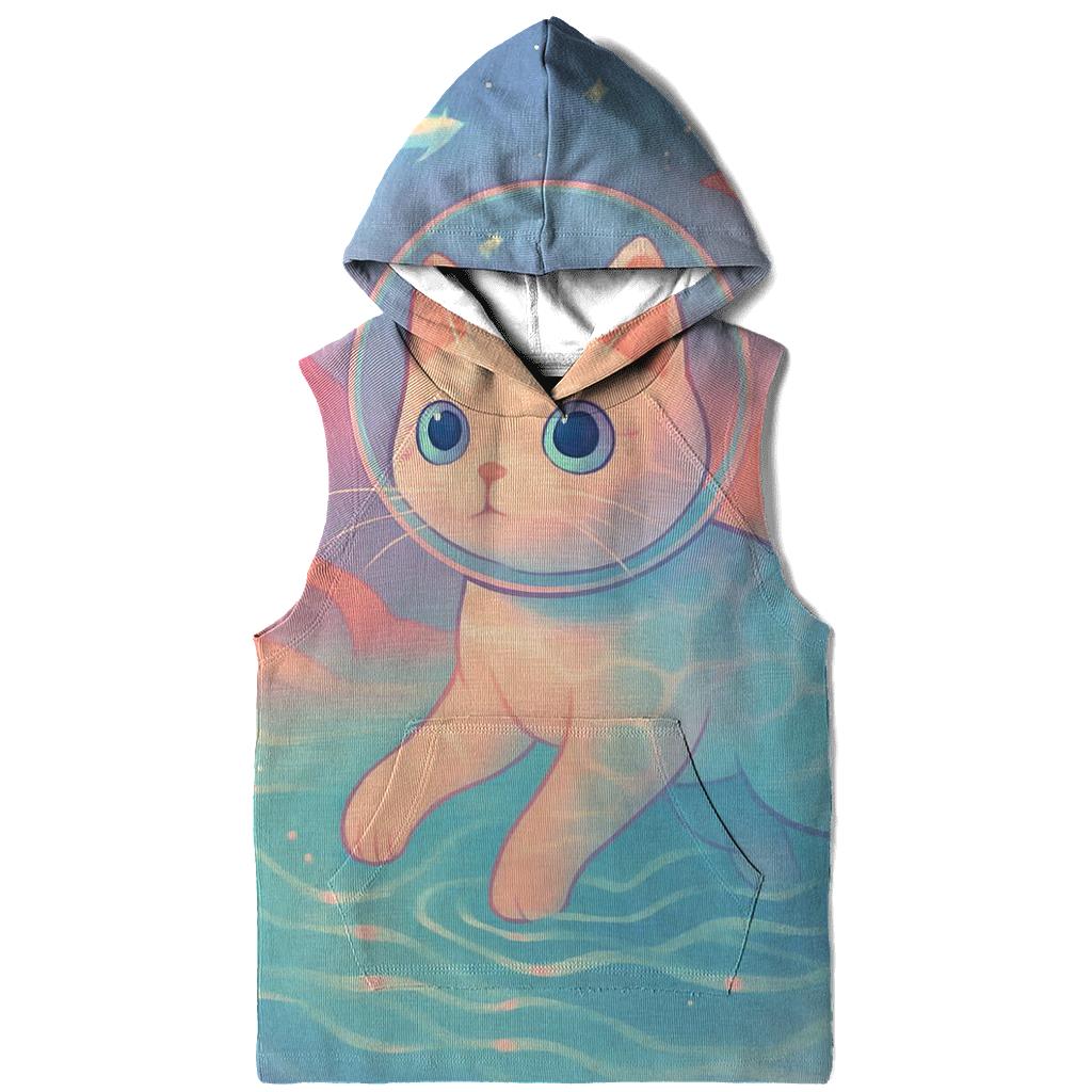 Coral Reef Dream Diver Cat embroidered hoodies
