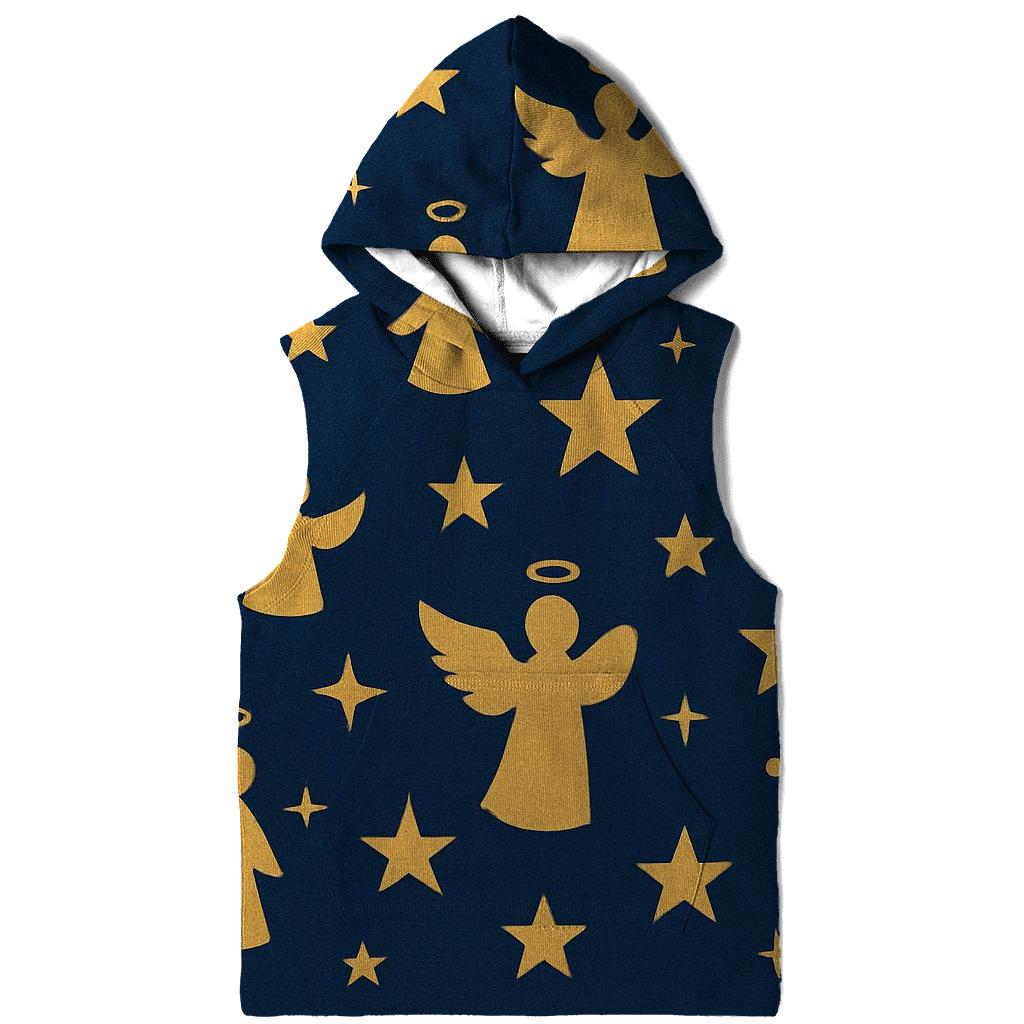 Golden Star And Angel Silhouette Scatter On Navy Background heavyweight hoodies