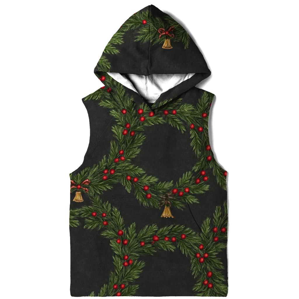 Evergreen Wreath Ring Repeat On Charcoal Background graphic hoodies