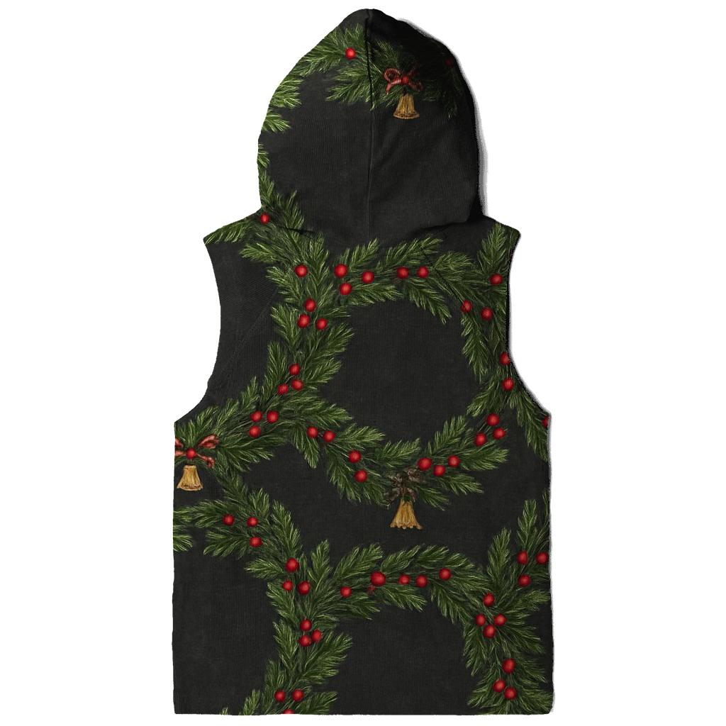 Evergreen Wreath Ring Repeat On Charcoal Background graphic hoodies
