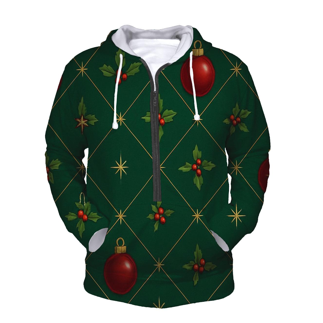 Crimson Ornament Lattice On Deep Pine Background heavyweight hoodies
