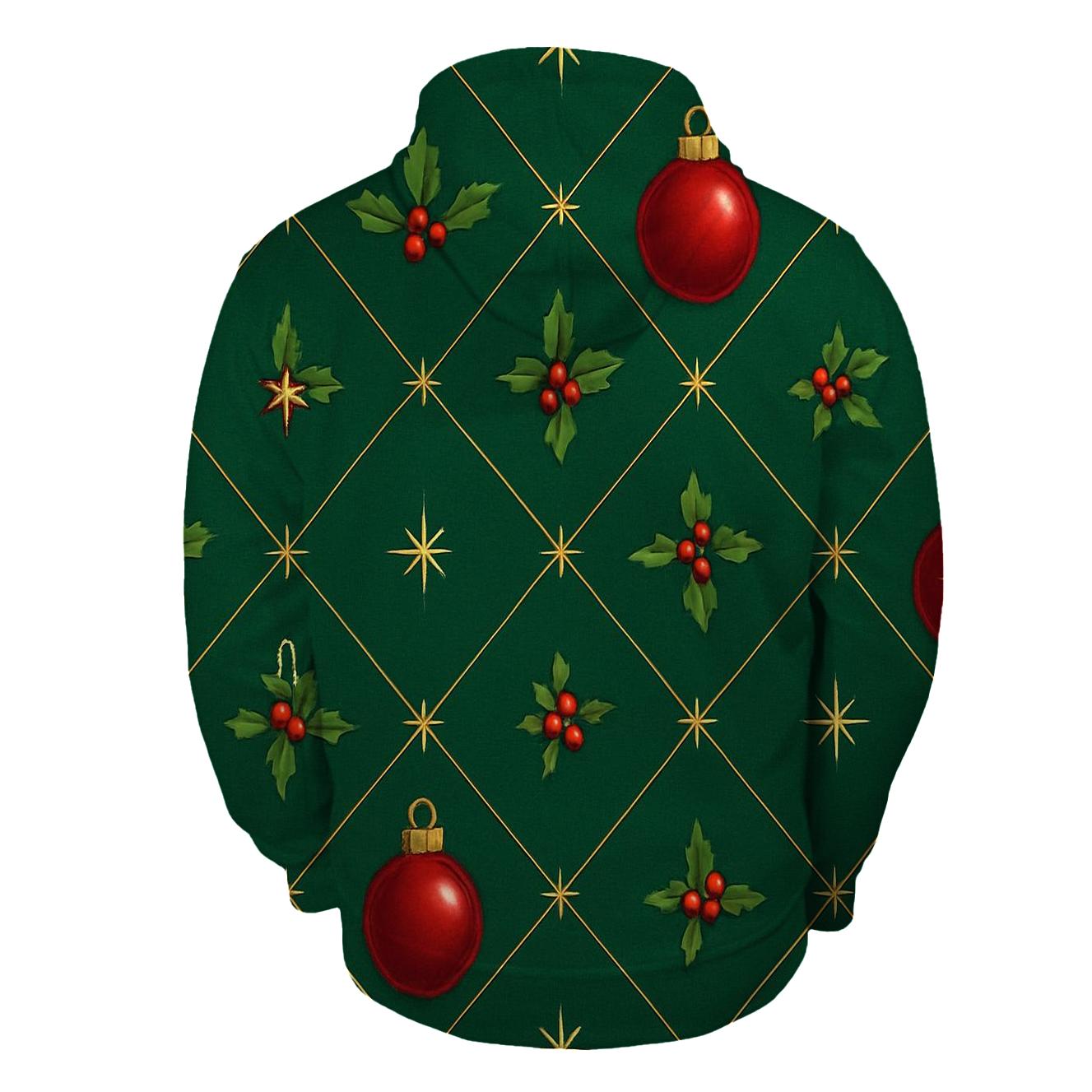 Crimson Ornament Lattice On Deep Pine Background heavyweight hoodies