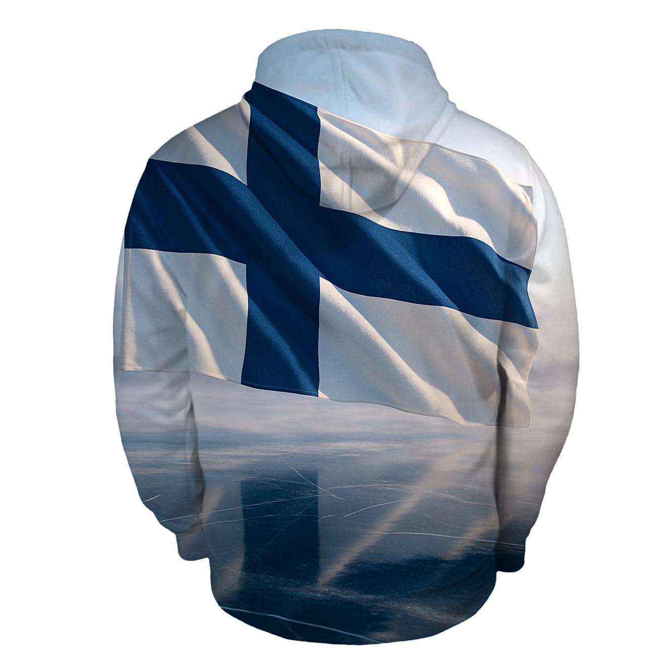 Aurora Fabric Flag Of Finland Over Frozen Lake lightweight hoodies