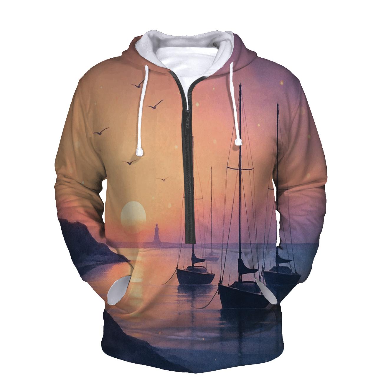 Midnight Lavender Harbor Afterglow zip-up hoodies