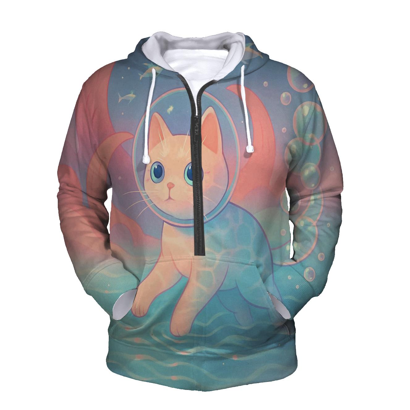 Coral Reef Dream Diver Cat printed hoodies