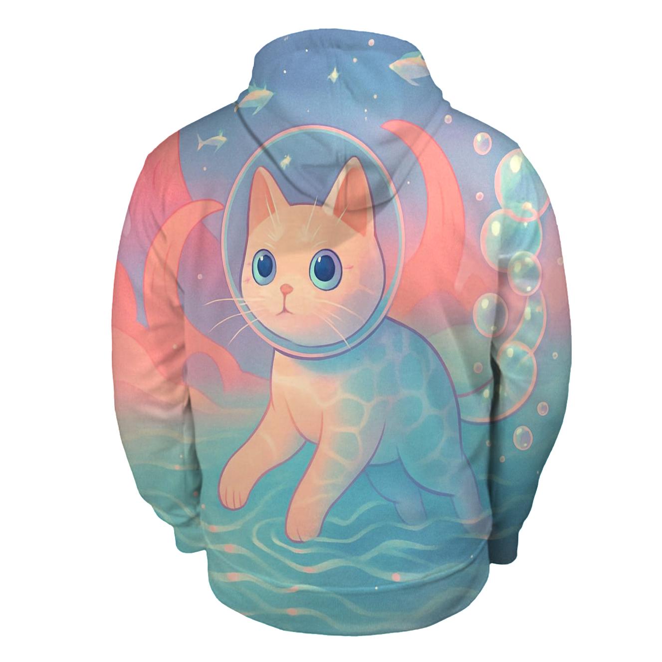 Coral Reef Dream Diver Cat printed hoodies